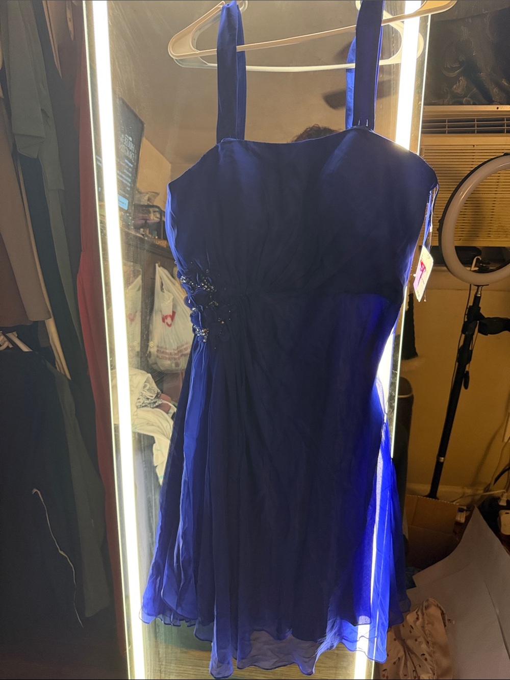 Nordstrom Royal Blue Chiffon Mini Dress with Beaded Waist
